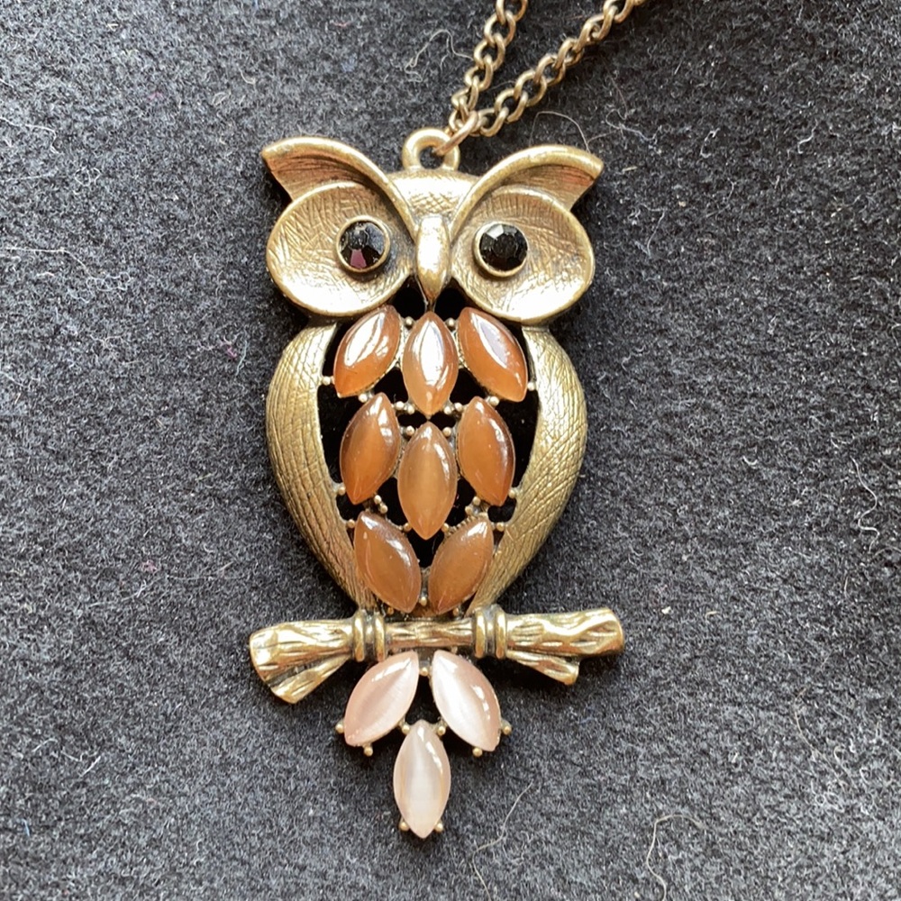 Bejeweled Wise Owl Pendant on 34” Bronze Chain